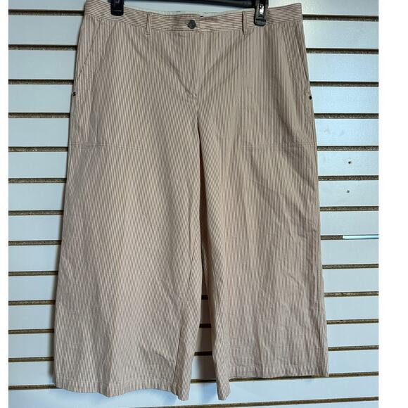 Lafayette 148 Wide Leg Crop Pants 16 Tan Pinstripe Beachy - Picture 1 of 8